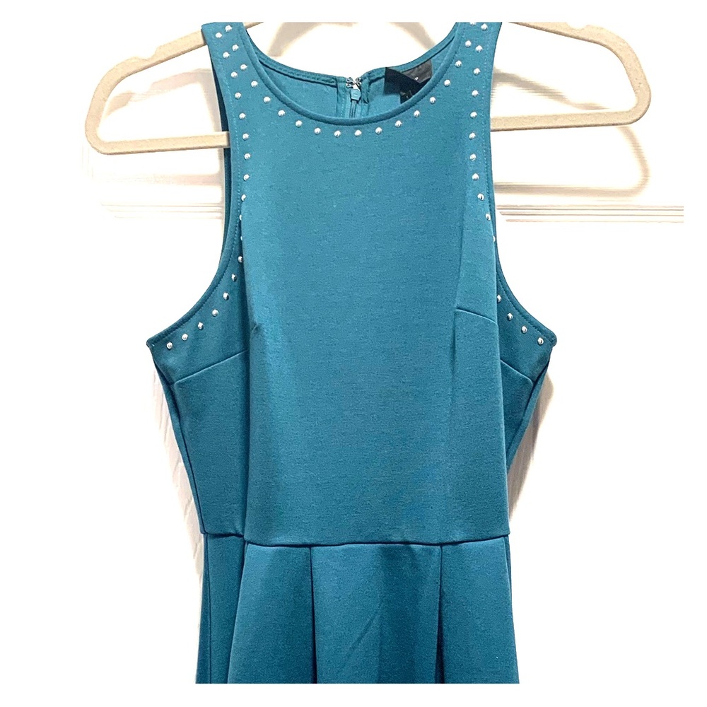 Teal High Neck Skater Dress